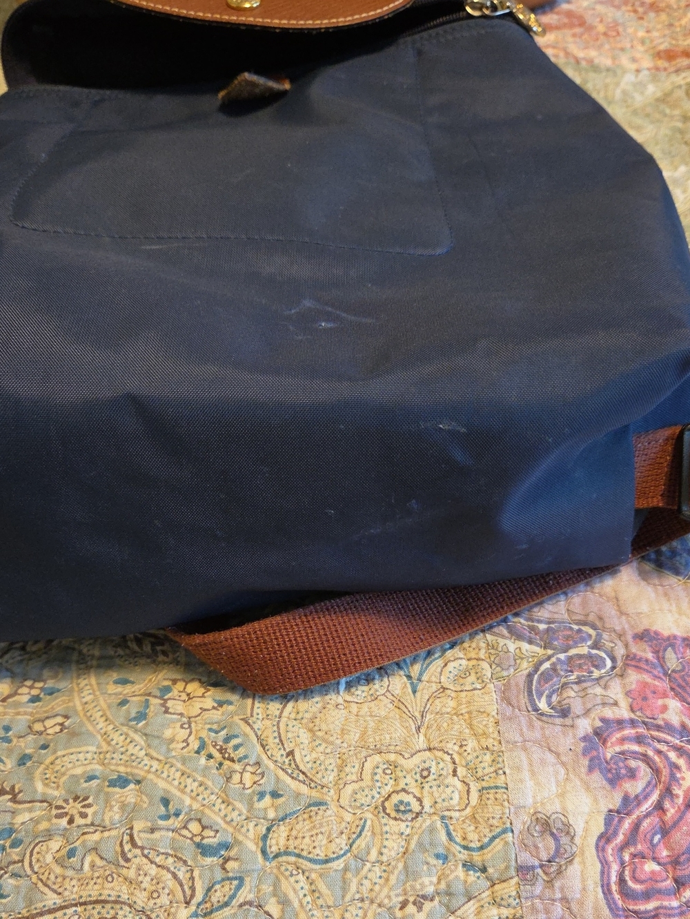 Longchamp Le Pliage Navy and Brown Leather Trim Small Backpack - Picture 6 of 9